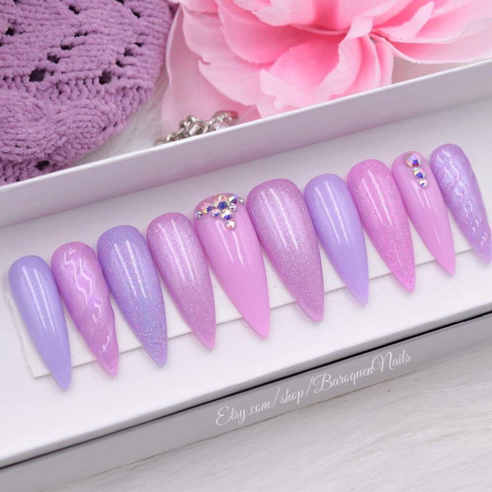 3d Cotton Candy Nails Unicorn Theme Press On Nails